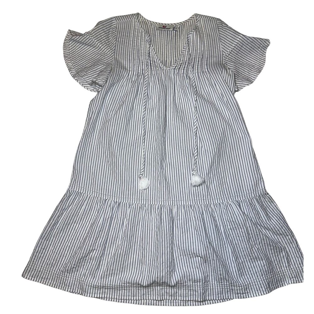 Vineyard Vines Women's Dress Size 2 Striped Pintuck Flutter Sleeve Navy White - Picture 4 of 8